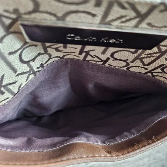 Calvin Klein CK Logo Crossbody Bag Beige Brown Multi Pocket Organizer NWOT - Picture 9 of 12